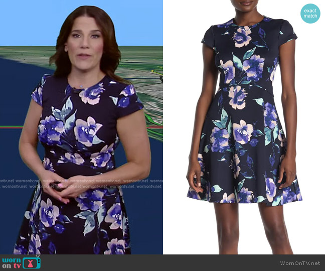 Vince Camuto Floral Short Sleeve Fit & Flare Dress worn by Heather O’Rourke on Good Morning America