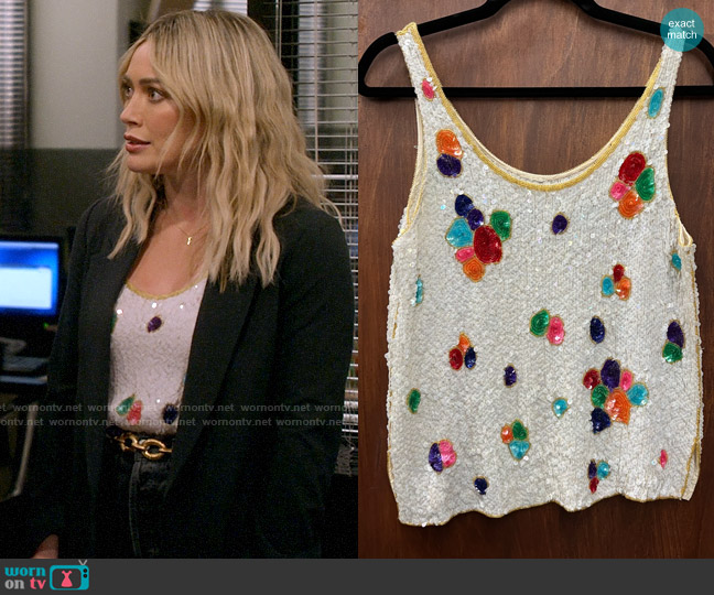  Vintage Confetti Sequin Tank Top worn by Sophie (Hilary Duff) on How I Met Your Father