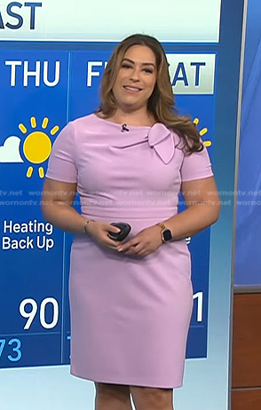 Violeta Yas's pink bow detail sheath dress on NBC News Daily