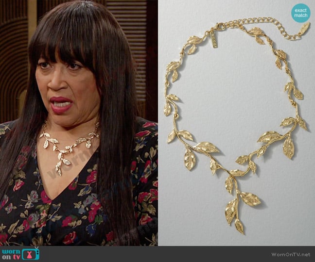 White House Black Market Champagne Leaf Statement Necklace worn by Paulina Price (Jackée Harry) on Days of our Lives