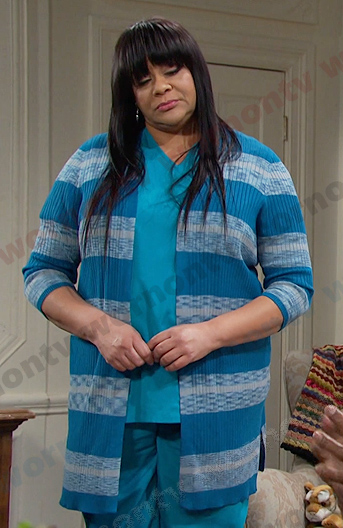 Whitley's blue striped cardigan on Days of our Lives