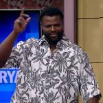 Winston Duke’s floral print shirt and pants on Live with Kelly and Mark