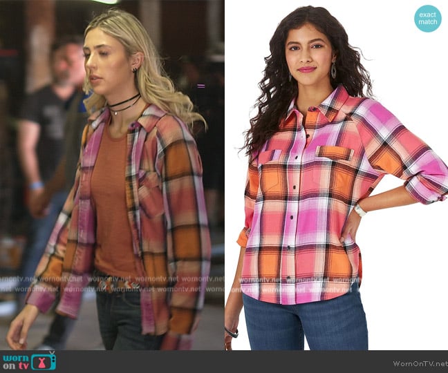 Wrangler Pink and Orange Plaid Shirt worn by  on The Family Stallone