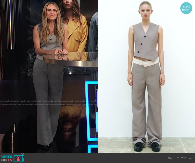 Zara Asymmetric Double Breasted Vest and Contrast Waist Pants worn by Keltie Knight on E! News