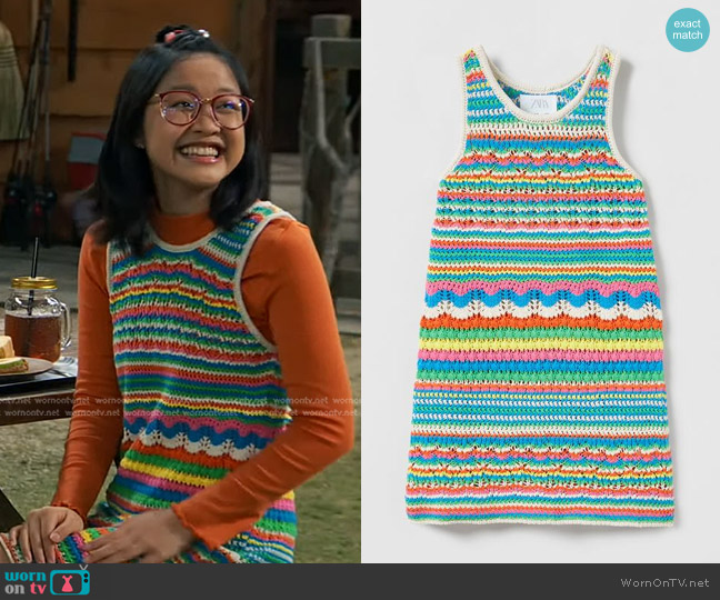 Zara Colorful Crochet Dress worn by Megan (Grace Lu) on Bunkd