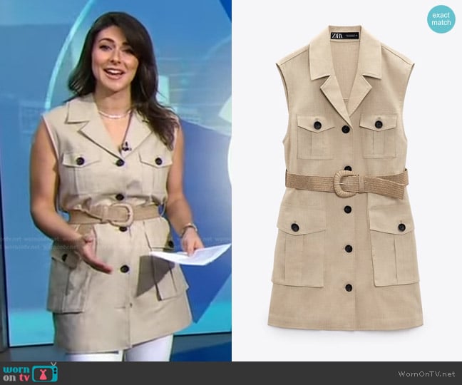 Zara Linen Blend Belted Vest worn by Erielle Reshef on Good Morning America