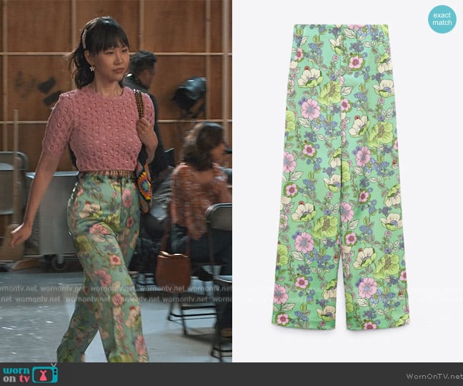 Zara Printed Pants worn by Eleanor Wong (Ramona Young) on Never Have I Ever