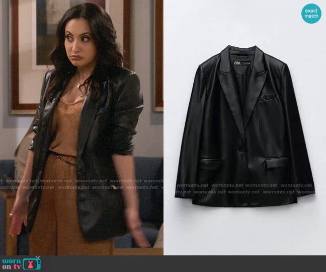 Zara Straight Cut Faux Leather Blazer worn by Valentina (Francia Raisa) on How I Met Your Father