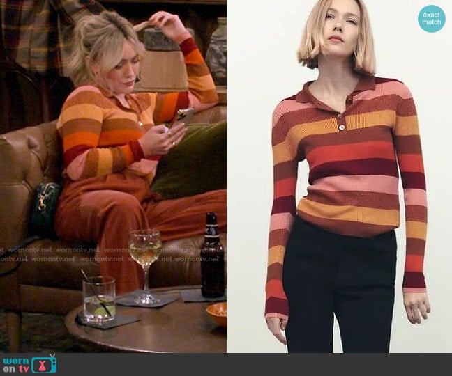 Zara Striped Knit Metallic Thread Polo worn by Sophie (Hilary Duff) on How I Met Your Father