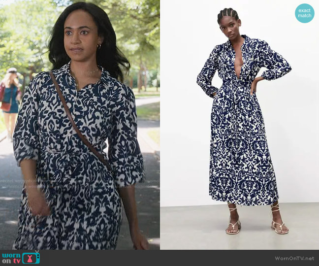 Zara Printed Midi Dress worn by Jessica (Cara Ricketts) on Manifest