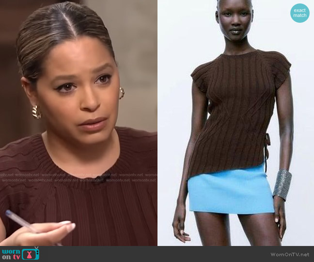 Zara Tied Rib Knit Top worn by Antonia Hylton on NBC News Daily