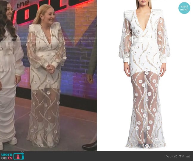 Zhivago Signature Floral-Embellished Rabbit Gown worn by Ana Heichel on The Voice