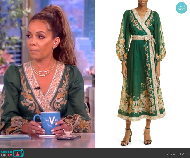 Zimmermann Devi Placed Paisley Balloon Sleeve Cotton Wrap Dress worn by Sunny Hostin on The View