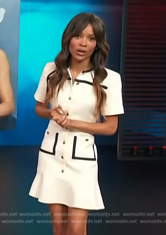 Zuri’s white contrast button down dress on Access Hollywood