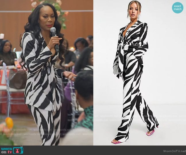 4th and Reckless Zebra Print Satin Blazer worn by Sanya Richards-Ross on The Real Housewives of Atlanta