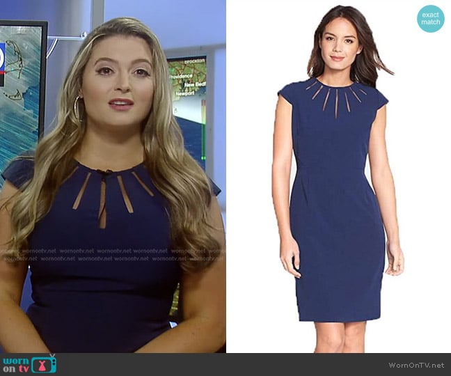 Adrianna Papell Cutout Neck Crepe Sheath Dress worn by Dani Beckstrom on Good Morning America