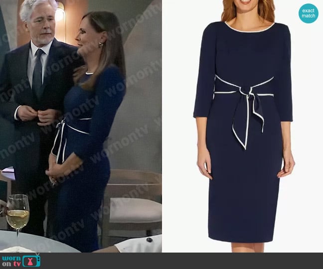 Adrianna Papell Tipped Three-Quarter Sleeve Crepe Dress worn by Lucy Coe (Lynn Herring) on General Hospital