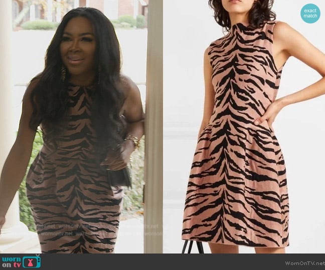 Alaia Tiger Print Flare Dress worn by Kenya Moore on The Real Housewives of Atlanta