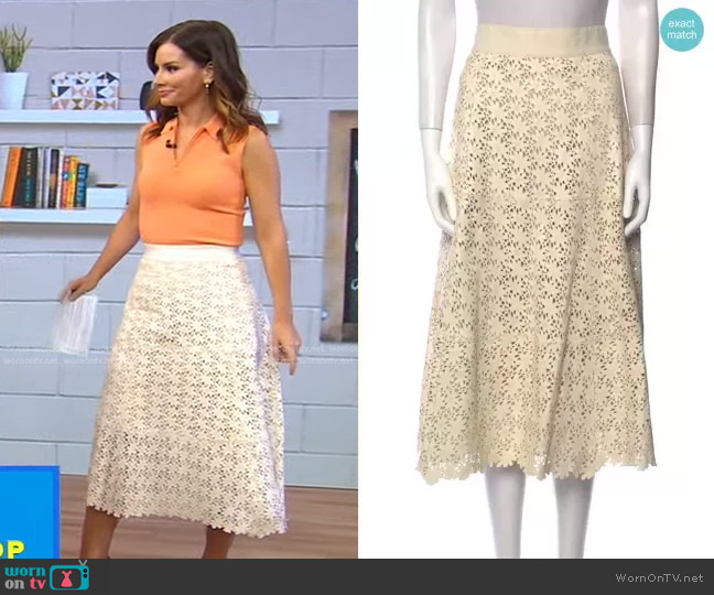 Alice + Olivia Floral Leather Midi Skirt worn by Rebecca Jarvis on Good Morning America