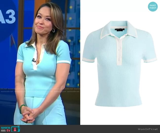 Alice + Olivia Pia Rib-Knit Polo Shirt worn by Eva Pilgrim on Good Morning America