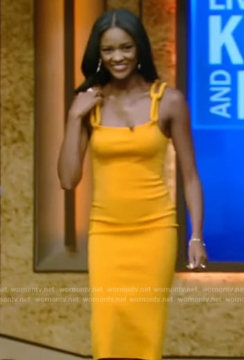 Charity Lawson’s yellow chain strap dress on Live with Kelly and Mark