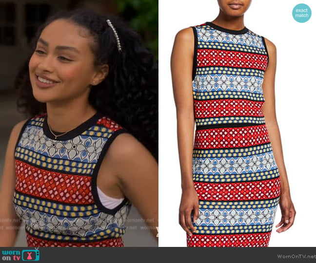 Alice + Olivia Coryn Printed Crewneck Shell worn by Kiela (Daniella Perkins) on Grown-ish