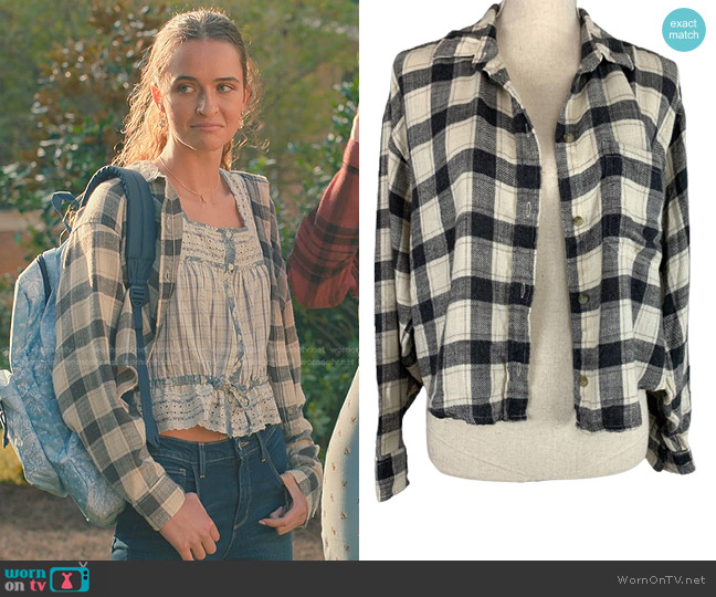 American Eagle Cropped Button Down Plaid Shirt worn by Cece (Harlan Drum) on Sweet Magnolias