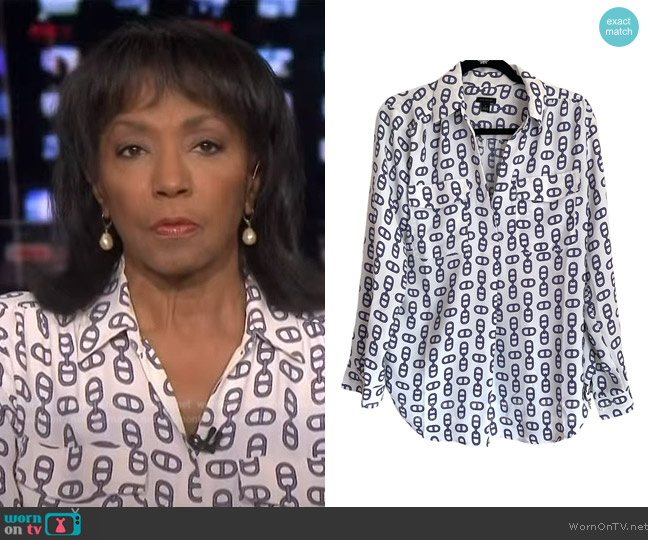 Ann Taylor Chain Print Blouse worn by Rehema Ellis on NBC News Daily