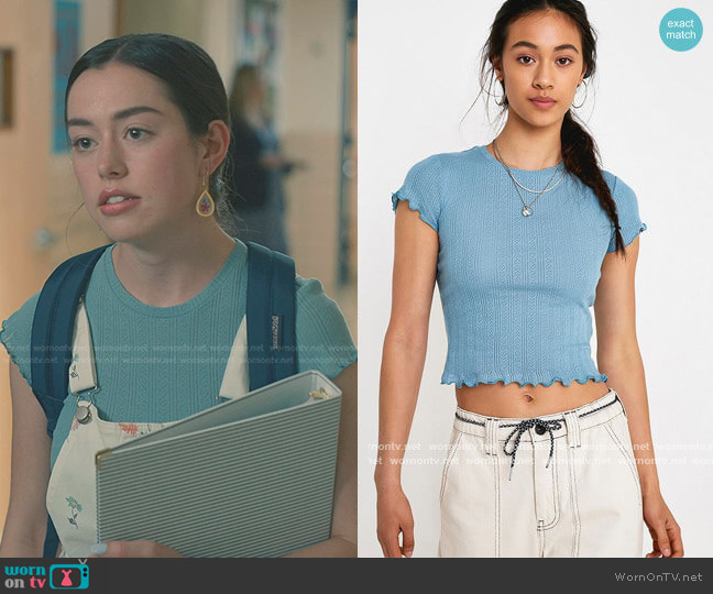 Urban Outfitters Blue Heart Pointelle T-Shirt worn by Annie Sullivan (Anneliese Judge) on Sweet Magnolias