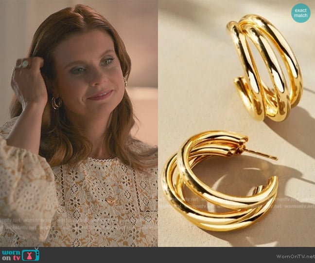 Anthropologie Triple Loop Hoop Earrings worn by Maddie Townsend (JoAnna Garcia Swisher) on Sweet Magnolias