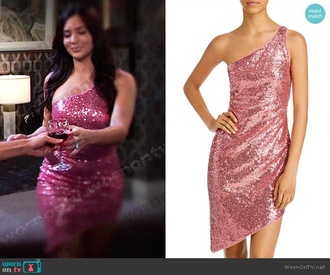 Aqua Asymmetrical Sequined Dress worn by Gabi Hernandez (Camila Banus) on Days of our Lives