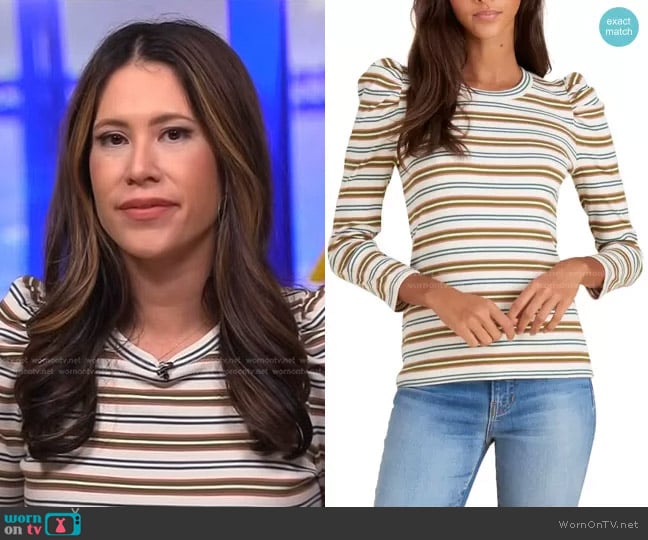 Veronica Beard Britney Puff-Sleeve Striped Top worn by Deirdre Bosa on NBC News Daily