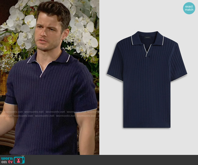 Bugatchi Rib Knit Short Sleeve Johnny Collar Sweater worn by Kyle Abbott (Michael Mealor) on The Young and the Restless