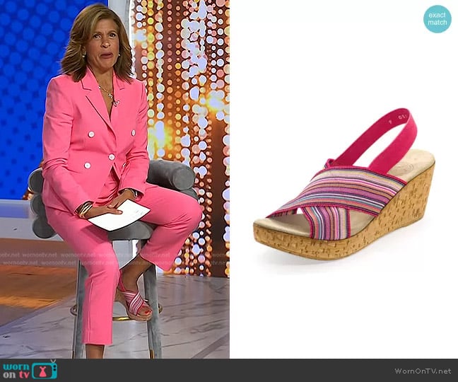 Charleston Shoe Co. Stretch Wedge Sandals in Coral Multi-Stripe worn by Hoda Kotb on Today