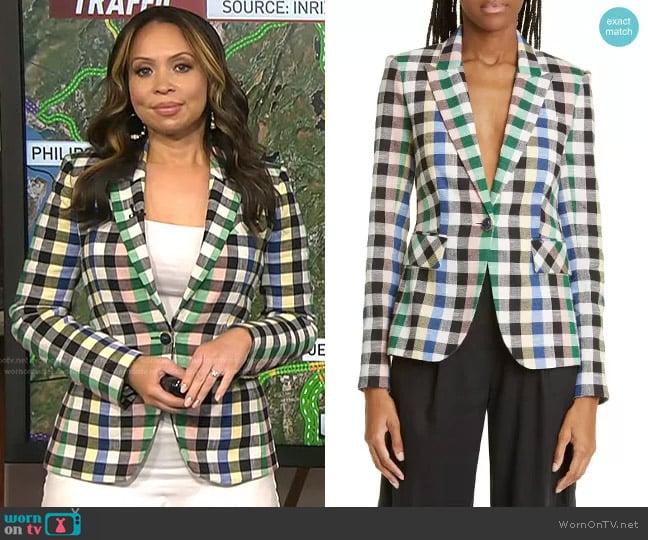 Veronica Beard Check Cutaway Cotton Blend Dickey Jacket worn by Adelle Caballero on Today