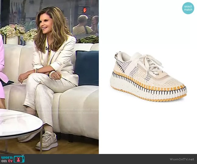 Chloe Nama Platform Sneaker in Biscotti Beige worn by Maria Shriver on Today