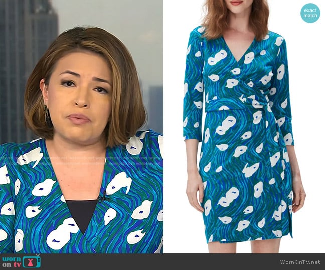 Diane Von Furstenberg New Julian Silk Wrap Dress in Ocean Tide Quetzal Green worn by Gilma Avalos on Today