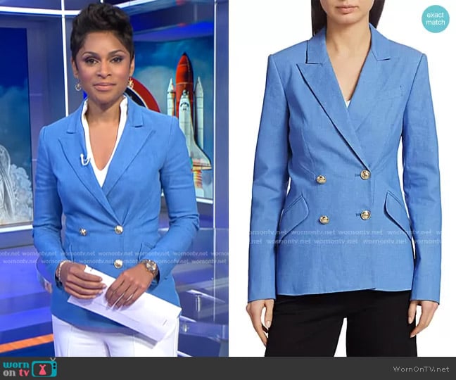 Derek Lam 10 Crosby Rodeo Double-Breasted Stretch-Silk Jacket worn by Jericka Duncan on CBS Evening News