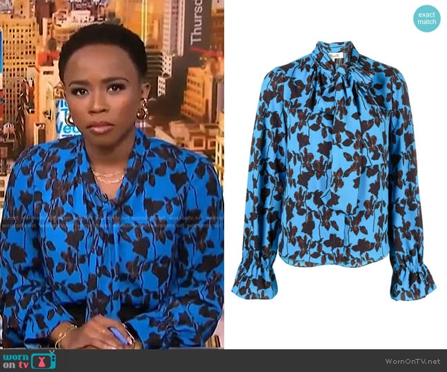 Diane Von Furstenberg Tina Crepe Top worn by Zinhle Essamuah on NBC News Daily