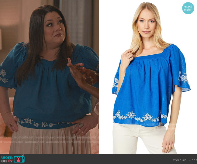 Draper James Maren Top in Embroidered Floral worn by Dana Sue Sullivan (Brooke Elliott) on Sweet Magnolias