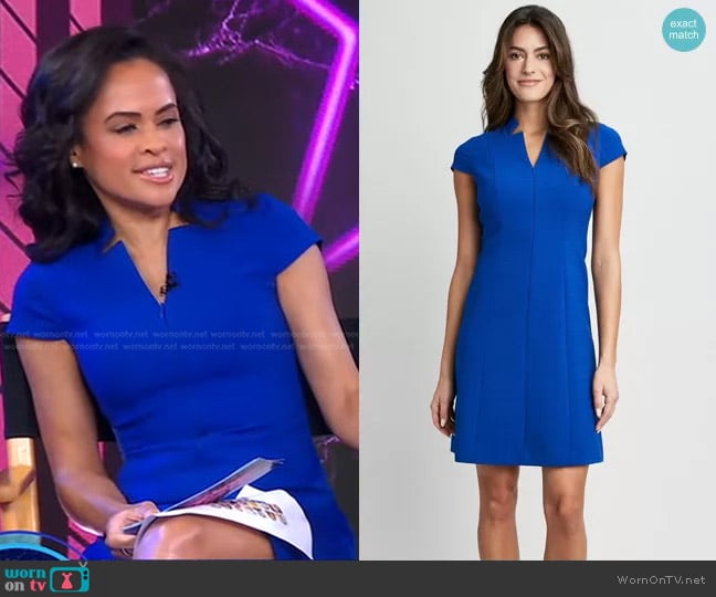 Elie Tahari Sculpted Neck Dress in Ultramarine worn by Linsey Davis on Good Morning America