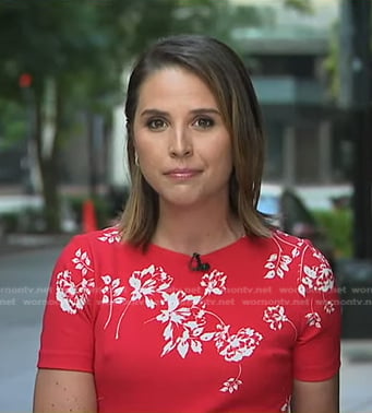 Elizabeth’s red floral print dress on Good Morning America