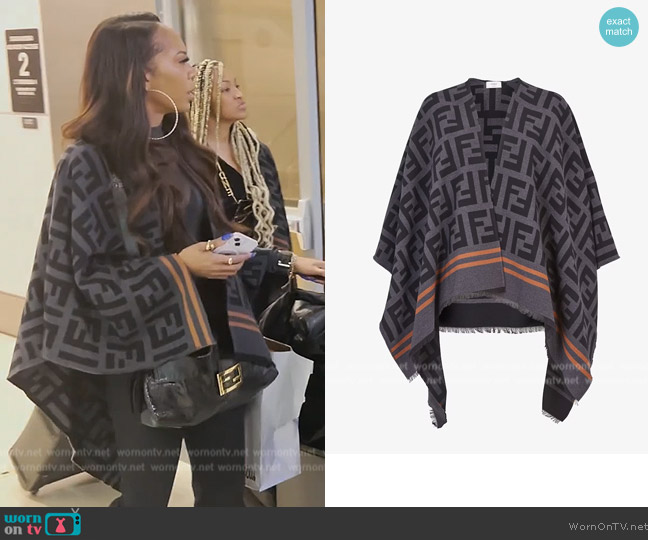 Fendi FF Poncho in Black Wool and Silk worn by Sanya Richards-Ross on The Real Housewives of Atlanta