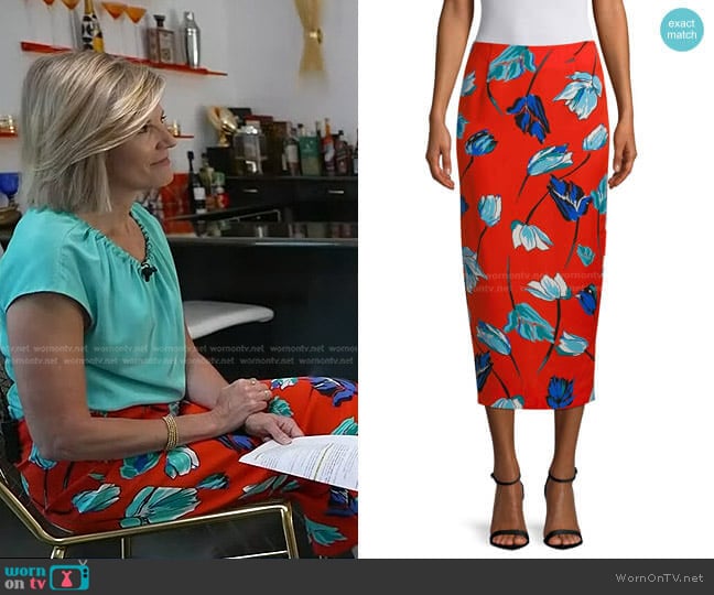 Diane von Furstenberg Floral Midi Pencil Skirt worn by Kate Snow on NBC News Daily