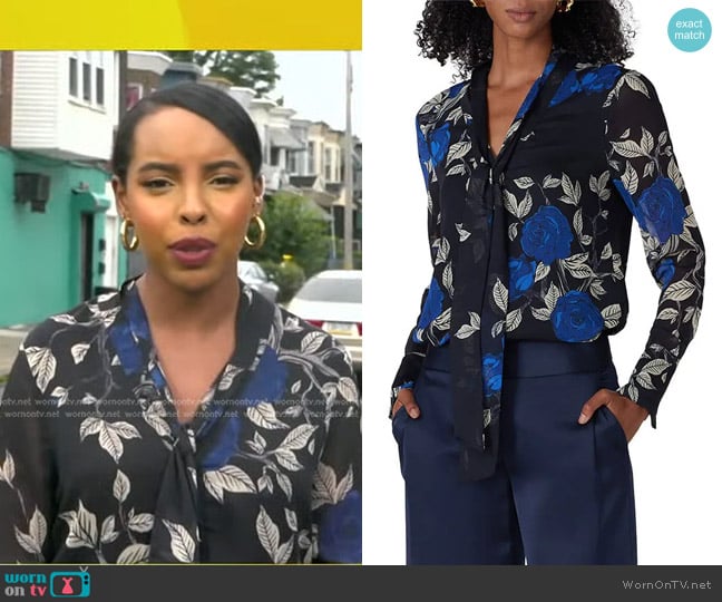 Jason Wu Floral Tie Neck Blouse worn by Mona Kosar Abdi on Good Morning America