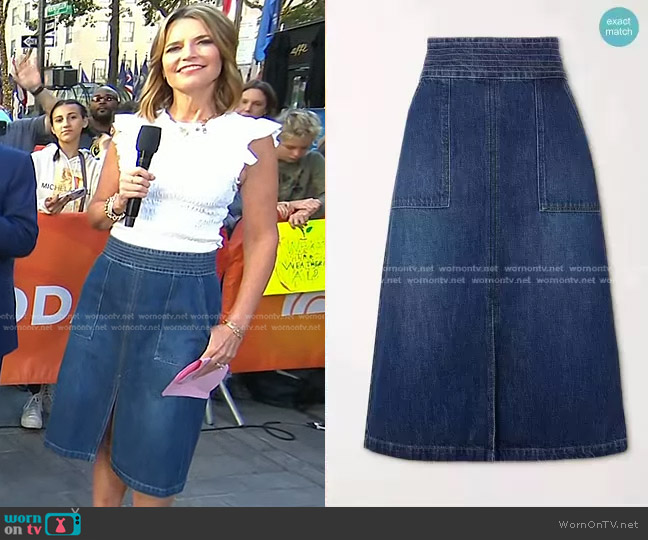 Frame Trapunto Denim Midi Skirt worn by Savannah Guthrie on Today