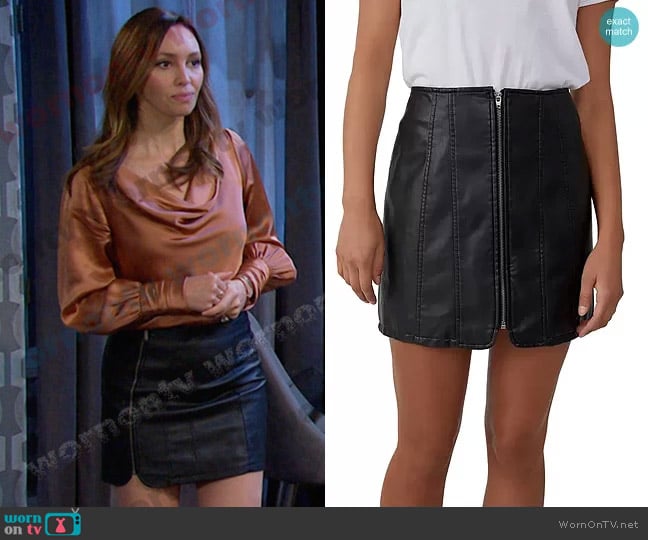 Free People Layla Faux Leather Miniskirt worn by Gwen Rizczech (Emily O'Brien) on Days of our Lives