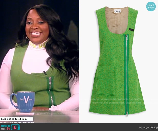 Ganni Marled wool-felt mini dress worn by Sherri Shepard on The View