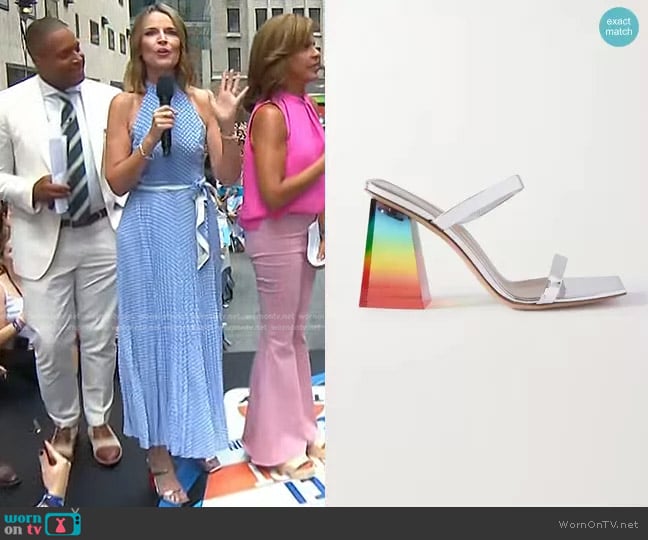 Gianvito Rossi 85 Metallic Leather Sandals worn by Savannah Guthrie on Today