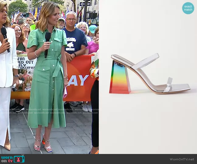 Gianvito Rossi 85 Metallic Leather Sandals worn by Savannah Guthrie on Today